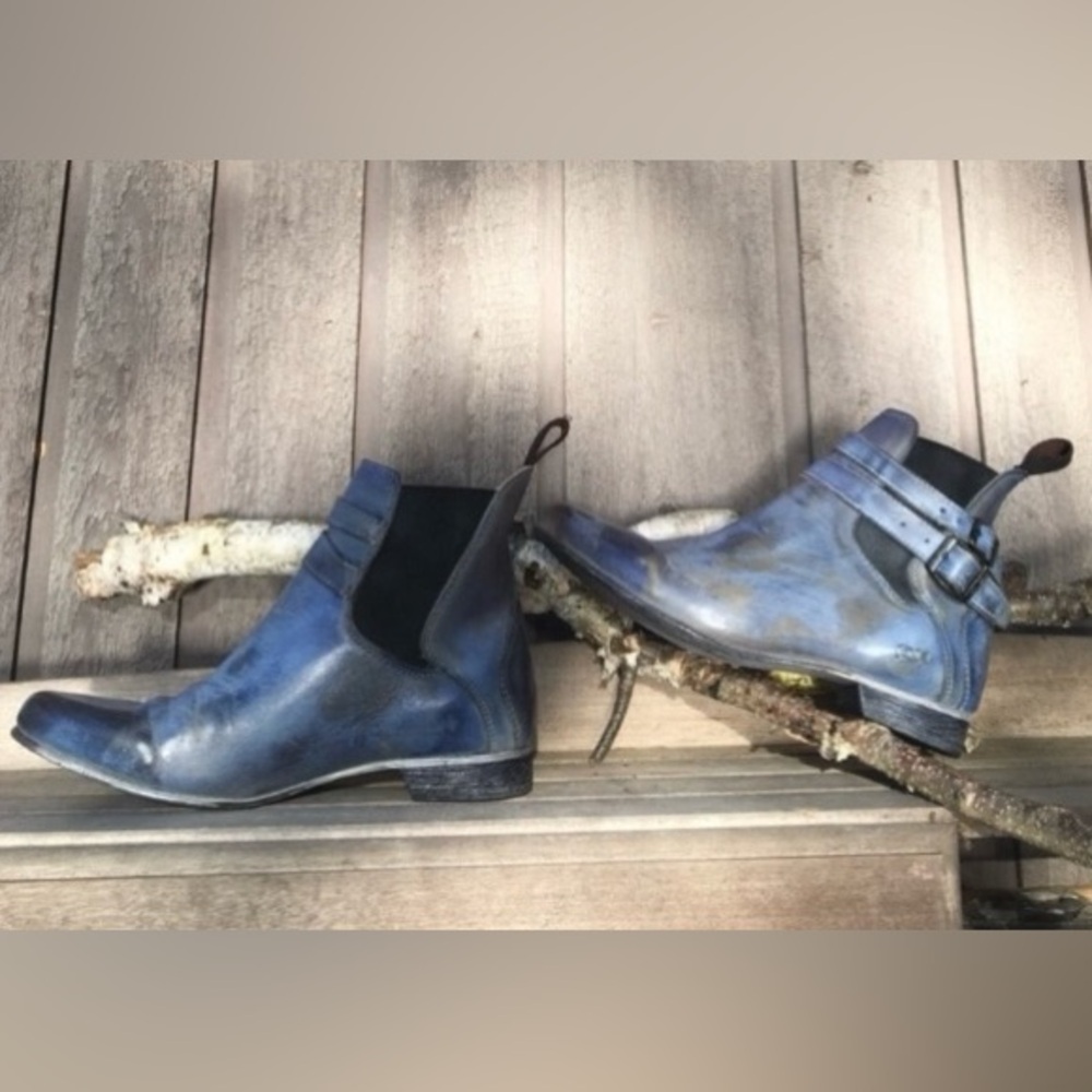 BED STU Boots Rare RAVINE Booties Blue Leather Buckles Elastic Size 8 - Picture 12 of 12